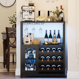 Garvee Weinschrank Barschrank mit LED-Beleuchtung, verstellbarem Weinregal, Weinglashalter & Mesh-Tür, 69 × 35 × 92 cm, Schwarz - Schwarz