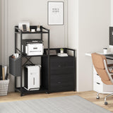 Garvee Aktenschrank Mit LED Streifen, Büroschrank Mit 2 Schubladen & Regal, Druckertisch Für Büro & Zuhause, Groß, Schwarz - Schwarz