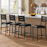 Garvee Barhocker 4er-Set, gepolsterte Tresenhocker mit Kunstleder-Sitz, Rückenlehne & Fußstütze, MDF & Metall, Schwarz