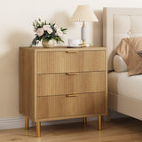Garvee 3-Schubladen Kommode Holz Modern Mit Metallbeinen Fluted Panel Für Schlafzimmer Und Büro 28"D x 17"W x 30"H Gold