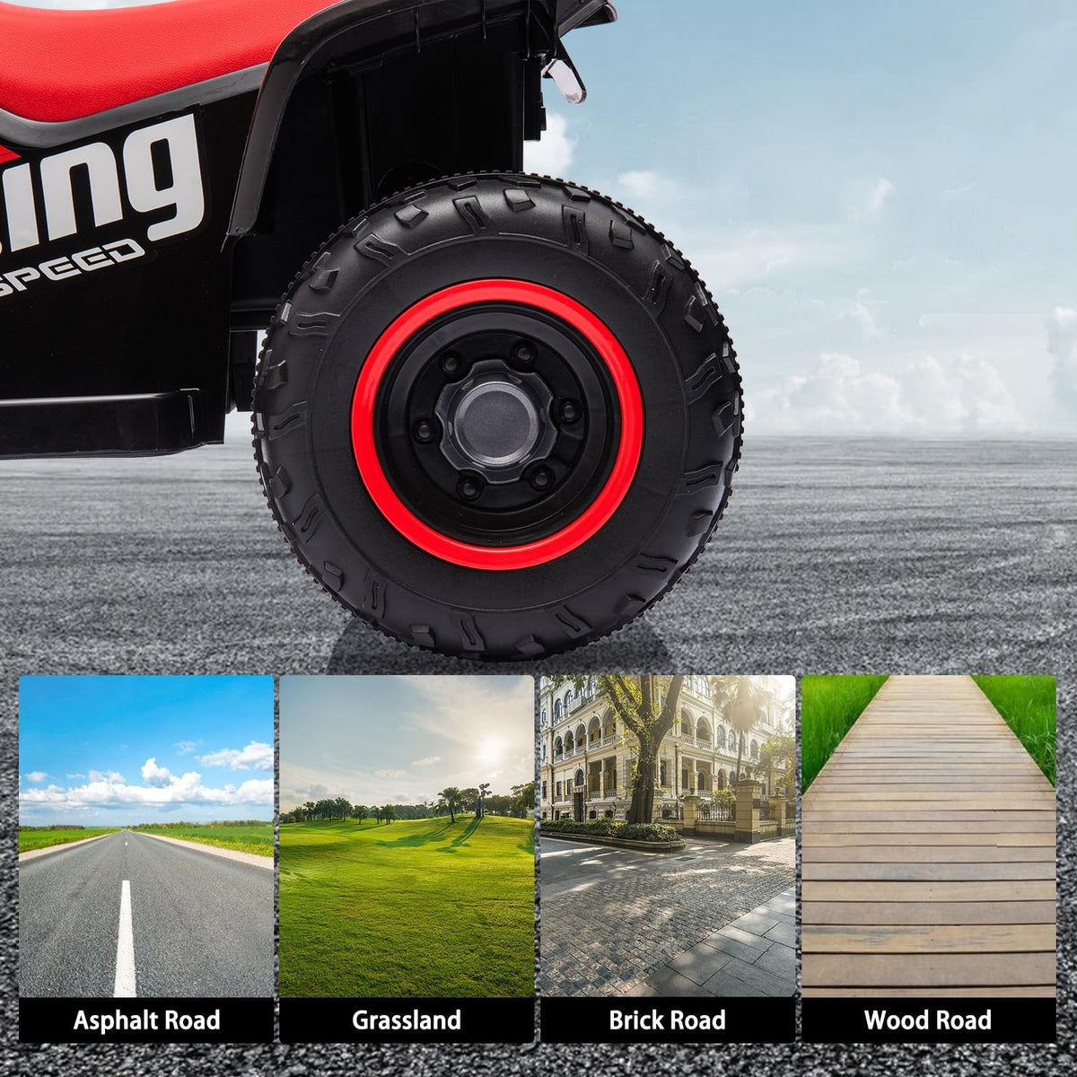 Zusätzliche Funktionen Kinder Elektro Quad rot schwarz
