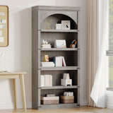 Garvee Gebogener Bücherregal 5 Ablagen 68,7 Zoll Hohe Landhausstil Wohnzimmer Büro Holz Braun