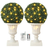 Garvee 2er-Set künstliche Pflanzenkugeln mit Beleuchtung, LED-Topiary-Kugeln mit Timer, Fernbedienung und beleuchtetem Sockel, für Innen- und Außenbereich, Weiß - Weiß