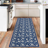 Garvee Teppich Wohnzimmer 80 x 150 cm Kurzflor Rutschfest Vintage Blumen Waschbarer Teppich Blau