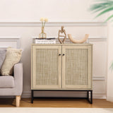 Garvee Sideboard Buffet Cabinet Rattan Storage Cabinet Mit Verstellbaren Regalen Und Metallbeinen Für Wohnzimmer Und Küche 31.5"x15"x30.7" Hellbraun
