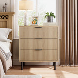 Garvee Eichenholz Kommode Mit 3 Schubladen, Fluted Design, Metallbeine, Anti-Kipp-Schutz Für Schlafzimmer Und Wohnzimmer, Weiß, Modern - schwarz