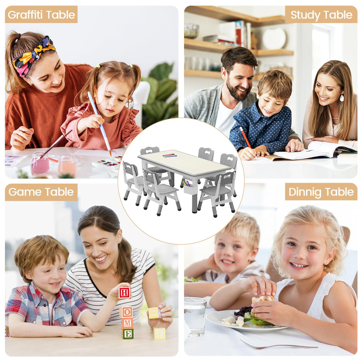 Graues Kindertisch Set für Zuhause Kindergarten und Schule