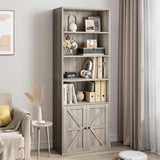 Garvee Bücherregal Mit Türen Industrial 6 Ablagen Farmhouse Design Holz 11,8" Tiefe Grau Für Wohnzimmer Büro Schlafzimmer - weiß
