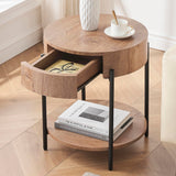 Garvee Runder Beistelltisch Holz Mit Schublade Metallgestell Vintage Stil Für Wohnzimmer Und Schlafzimmer 50cm Braun - braun