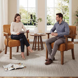 Garvee Loungesessel 2er-Set, Mid-Century, PU-Kunstleder, Knopfheftung, Holz, gepolstert, Braun