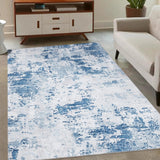 GARVEE Moderner Kurzflor-Teppich 120 x 170 cm, Waschbar, Abstraktes Muster, Rutschfeste Unterseite, Wohnteppich für Wohnzimmer, Schlafzimmer, Flur und Küche, Blau - Blau