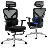 Garvee Ergonomischer Bürostuhl Mesh Mit Verstellbarer Fußstütze & Lendenwirbelstütze Für Büro Und Gaming, Metallrahmen, Schwarz, Verstellbar - Schwarz-Df