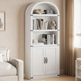 GARVEE Bücherregal mit Türen, 2er-Set, ca. 182 cm hoch, MDF & Metall, Landhausstil, Naturholz – für Wohnzimmer & Schlafzimmer - Naturholz
