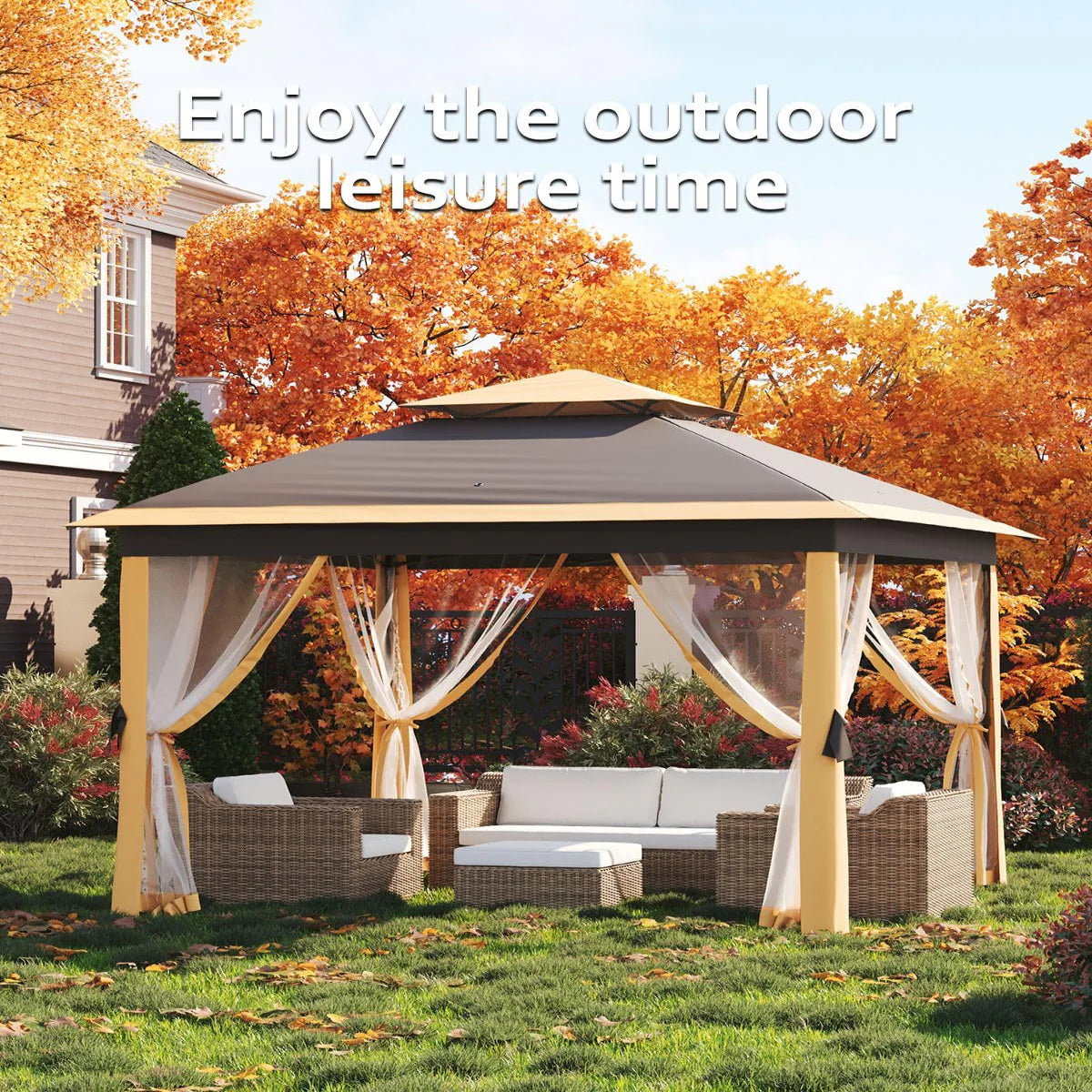 Garvee Pop Up Pavillon 335×335 cm, Mit Moskitonetz, Wasserdicht, UV-Schutz, Höhenverstellbar