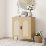 Garvee Leuchte mit 2 Türen, 1er-Set, integrierte Ladestation, Rattanfronten, 120,5 cm, für Wohnzimmer und Esszimmer, Natur - Natur
