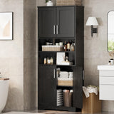 Garvee Aufbewahrungsschrank 170,18 cm mit verstellbaren Regalen und geschlossenen Türen, Mehrzweckschrank für Küche, Bad und Wohnzimmer, Schwarz - Schwarz