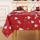 Garvee Weihnachtstischdecke 137 × 200 cm, wasserabweisend & waschbar mit Hirschmotiv für Innen & Außen, Weiß, mit LED, pflegeleicht - Weiß