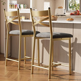 Garvee Barhocker 2er-Set, 66 cm, gepolstert, PU-Kunstleder & Metall, Gold - Grau+Gold
