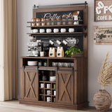 Garvee Kaffeeschrank für 1–2 Personen, 190,5 cm, mit Stauraum, mit Schiebetüren, mikrowellengeeignet, MDF & Metall, Landhausstil, Braun & Rot - Braun