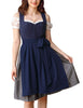 Garvee Damen Trachten Midi Dirndl 3Tlg. Für Oktoberfest Fasching & Karneval Blau 36, Traditionell, Elegant, Hochwertig