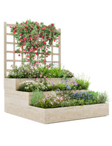 Garvee 3-Stufiges Hochbeet Aus Fichtenholz Mit Rankgitter Für Balkon & Garten, Modular, Offen, Natürliches Holz