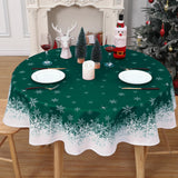 Garvee Runde Weihnachtstischdecke Ø 152 cm, wasserabweisend aus Polyester, Schneeflocken für Weihnachtsdeko, Grün, maschinenwaschbar - Grün
