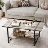 Garvee 2-Stufiger Farmhouse Couchtisch 41'' Grau Holz Mit Stauraum Metallrahmen Für Wohnzimmer Und Büro Rustikal-Modern