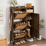 Garvee Schuhschrank Rattan Mit 3 Klappschubladen & 4-Stufigem Stauraum Für Flur & Eingangsbereich, MDF & Metall, Verstellbare Regale, Stabil, Groß, Naturfarben - rot