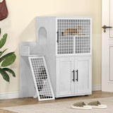 Garvee Moderner Katzenstreu-Box-Einschluss Mit Plattform, Doppellagiger Versteckter Katzenklo, MDF & Eisen, Weiß, Für Innenräume & Wohnzimmer - weiß