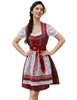 Garvee Trachtenkleid Damen Dirndl Midi Burgundy-Blumen 34 - Drei Teilig Kleid Bluse Schürze Für Oktoberfest