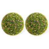 Garvee Künstliche Buchsbaumkugel 16,5" Set 2 Pinke Blumen UV-Beständig PE-Material Wartungsfrei Für Balkon & Garten - Rosa