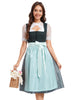 Garvee Dirndl Damen Midi Trachtenkleid Jacquar Trachtenmode 3-Teilig Für Oktoberfest Dunkelgrün 34