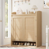 Garvee Moderner Rattan Schuhorganizer Mit Verstellbaren Regalen, MDF-Holz, Staubschutz Für Flur & Wohnzimmer, 31.5"L x 15.75"W x 39.4"H, Boho & Rustic Braun - braun