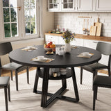 GARVEE Runder Esstisch 119 cm für 4–6 Personen, Küchentisch mit Stauraum, Robuster Metallrahmen & Holzoptik-Tischplatte, Esszimmertisch für Küche & Esszimmer, Schwarz - Schwarz