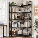 Garvee Eckregal 72" L-Form Industrial Bücherregal Metall & MDF Für Wohnzimmer Und Schlafzimmer, Stabil, Anti-Kipp, 5-stufig, Schwarz - schwarz