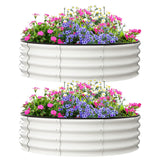 Garvee Erhöhte Gartenbeete 2er Set 4x4x1 FT Verzinkter Stahl Rostfrei Rund Weiß Outdoor Garten - Weiß