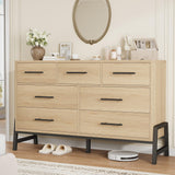 Garvee 7-Schubladen Kommode Mit MDF-Holz, Wasserfestem Tisch Für Schlafzimmer Und Wohnzimmer, Modernes Design, Stabil, 52x16x32 Zoll, Naturfarben