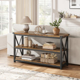 Garvee Langer Konsolentisch 3-Stufig Mit Stauraum Industrieller Stil MDF-Holz Robust Kratzfest Retro Braun 47 Zoll Für Flur Wohnzimmer - Retro