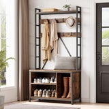 Garvee Hall Tree Mit Bank Und Garderobe 5-In-1 Organizer Für Flur Und Mudroom Rustikales Holz Verstellbar - Braun
