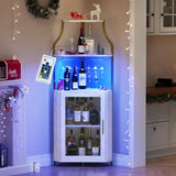 Garvee Eck-Barschrank mit LED, 45 × 45 × 152 cm, 5 Ebenen, Gittertür, Regale und Weinglashalter, Gold, mit Stauraum, mit Kippschutz - Gold