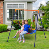Garvee Schaukel-Set Für Den Außenbereich Mit Robuster A-Rahmen Metallkonstruktion, 200 Kg Tragkraft, Verstellbare Runde Tellerschaukel, 192x167x187 CM, Schwarz