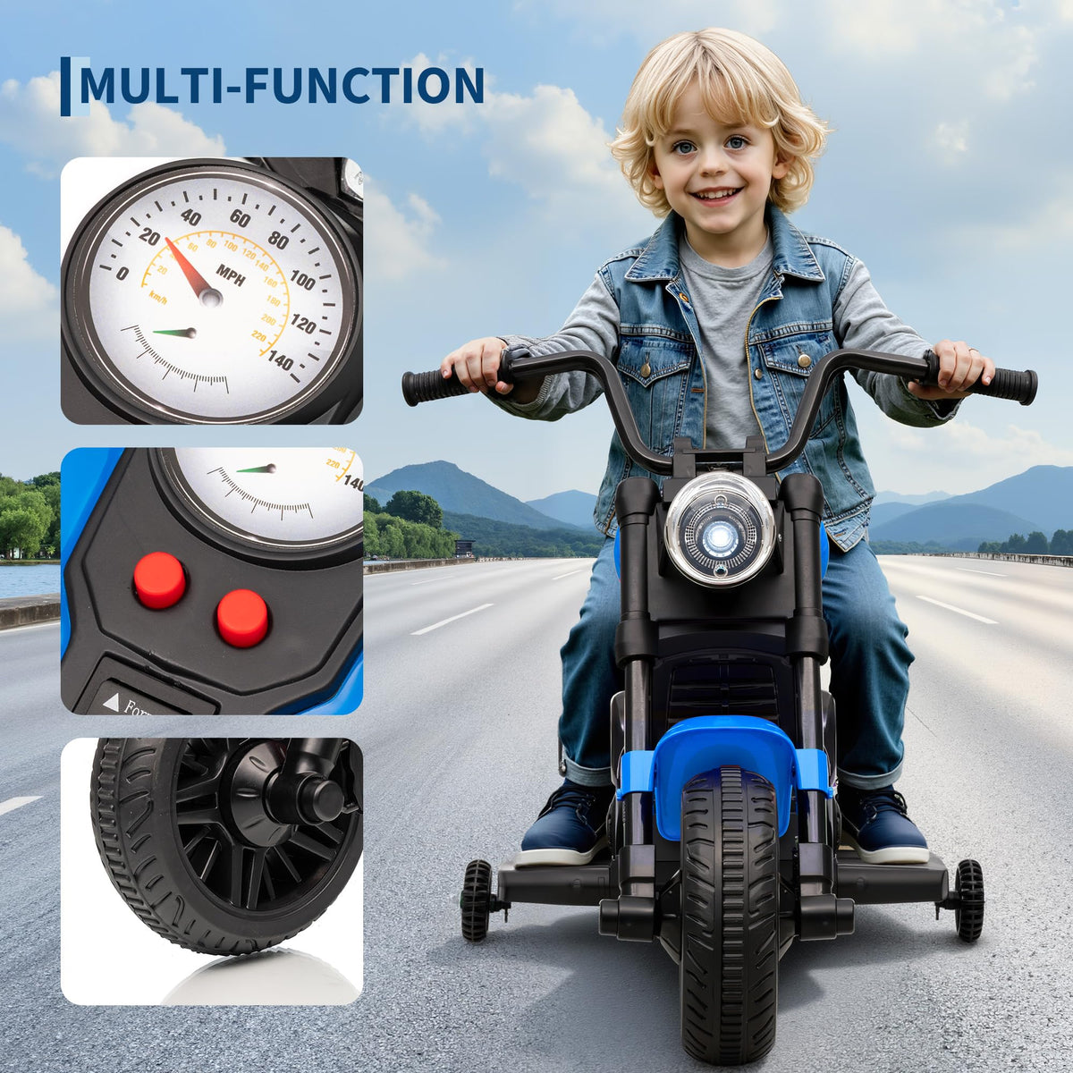 Garvee Elektro-Motorrad 6 V Blau mit LED-Beleuchtung