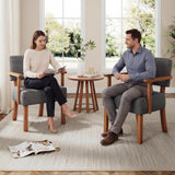 Garvee Loungesessel 2er-Set, gepolsterte Sessel mit Armlehnen, Leinenbezug & Holzrahmen, Grau
