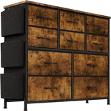 Garvee Kommode Mit 10 Schubladen Stoff Holz Tischplatte Metall Schienen Für Schlafzimmer Und Wohnzimmer Platzsparend - Braun