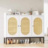 Garvee Schuhschrank Mit 3 Rattantüren, Verstellbare Regale, MDF-Holz, Weiß Für Flur Und Wohnzimmer, Großer Stauraum, 46.10"L x 13.9"W x 28.7"H