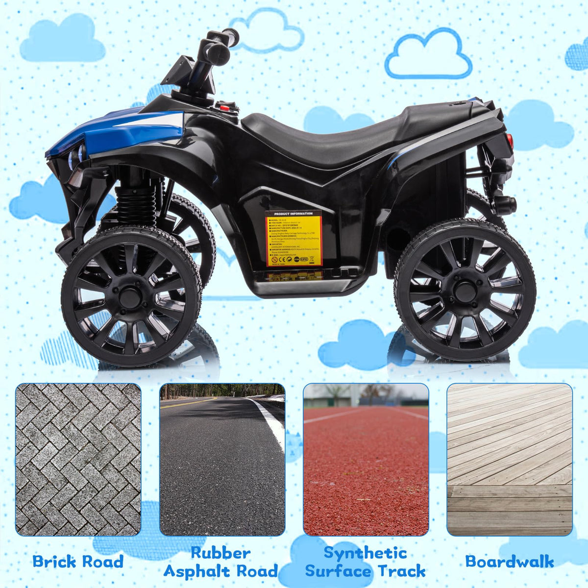 ATV bleu avec roues robustes