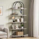 Garvee 71" Arched Bookshelf 5 Tier Bookcase Metallrahmen Schwarz & Graphit Für Wohnzimmer & Büro, Stabil & Vielseitig - Schwarz