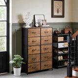 Garvee Kommode, Stoffschubladen, 80 × 30 × 118 cm, für Schlafzimmer und Wohnzimmer, Braun - Braun