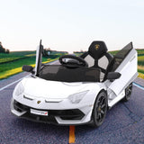 GARVEE 12V Lamborghini Kinderauto Elektrofahrzeug, Mit Eltern-Fernbedienung, LED-Beleuchtung, Soundsystem und Federung, Kinder Elektroauto für Jungen und Mädchen von 3–8 Jahren, Weiß - Weiß