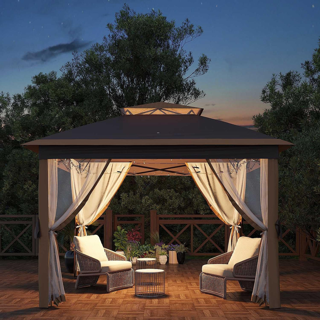 Garvee Pop Up Pavillon 335×335 cm, Mit Moskitonetz, Wasserdicht, UV-Schutz, Höhenverstellbar, Khaki